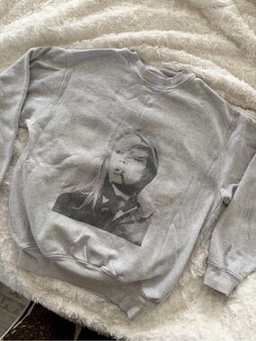 Anine Bing Gray Crewneck Sweatshirt with Portrait Graphic